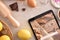 Using digital cookbook app in tablet in pastry