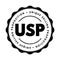 USP Unique Selling Point - essence of what makes your product or service better than competitors, acronym text stamp concept