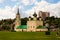 Uspenskiy Cathedral on the Admiralty Square in the city landscape of Voronezh