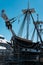 USS Constitution, old Ironsides, seen moored up, showing the mast area.
