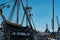 USS Constitution, old Ironsides, seen moored up, showing the mast area.