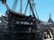 USS Constitution, old Ironsides, seen moored up, showing the mast area.