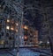 Ust& x27;-Kut Russia Siberia yard lights windows trees winter frozen frosty evening dreamtime walkwalk