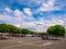 Usti nad Labem / Czech Republic - 07.09.2018:Large parking at the shopping center with blue sky and clouds