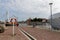 Ustka, Pomeranian / Poland - August 7, 2019: View of the fishing port on the Baltic Sea. Harbor buildings in a small town in