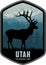 Utah vector label with Rocky Mountain Elk and rocky mountains