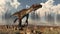 Utahraptor dinosaur in the desert - 3D render