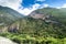 Utcubamba river valley with ruins of Macro, group of pre-Inca dwellings and burial chambers built on the side of a