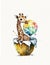 ?ute adorable giraffee in hotair baloon, white background handrawn graphic clipart, watercolor