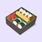 ute bento. Japanese lunch box. Funny cartoon food. Isometric colorful vector illustration.