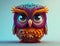 ute cartoon owl with big eyes. 3D rendering. pastel background