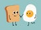 Ð¡ute fried egg and bread falling in love. Love and Valentine\\\'s Day concept. Illustration isolated on blue background