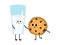 Ð¡ute glass of milk and cookie falling in love. Love and Valentine\\\'s Day concept.