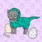 Ñute kitty, dinosaur cat, baby vector illustration, seamless background pattern