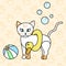 Ñute kitty, summer bathing cat, baby vector illustration, seamless background pattern