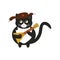 Ð¡ute russian black cat with a balalaika in a cap with earflaps