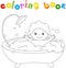Ð¡ute toddler bathing in the bath with foam and laughing. Coloring book