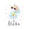 Ð¡ute unicorn with inscription - Aloha. For print design. Can be used for poster, greeting card, bags, t-shirt.