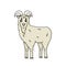 Ð¡ute vector doodle fluffy cartoon farm goat male buck with long beard stands sideways and looks to the left. Isolated hand drawn