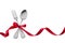 Utensils Fork Spoon with Red Ribbon isolated on white