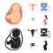 Uterus, apparatus of ultrasound, fertilization. Pregnancy set collection icons in cartoon,black style vector symbol