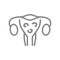 Uterus with tumors line icon. Disease internal organ, uterus cancer, uterine inflammation, infertility symbol