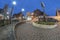 Utica, New York - Nov 11, 2019: Fisheye View of the Historic Area Buildings in Lower Genesee Street in downtown Utica, New York