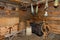 Utility room and interior of an old rural hut with various household tools