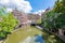 Utrecht architecture and two-level canals in summer, Netherlands