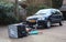 Utrecht, the Netherlands, February 19, 2019: car accident with deliveroo freelancer that might have insurance