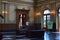 Utrecht, Netherlands - July 23, 2022: Spoorwegmuseum. Hall with luxurious leather sofas and wooden doors