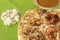 Uttapam, Traditional South Indian Breakfast with sambar and coconut chutney.