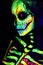 UV body art painting of helloween female skeleton