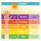 UV index chart with tanned skin vector illustration.