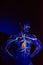 UV picture of the circulatory system body art on the body of an adult male. On the chest of a muscular athlete, veins and arteries