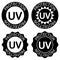 UV protection icons. UV light disinfection. Ultraviolet germicidal irradiation. Badge for sun protection cosmetic products.