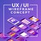 UX UI Flowchart. Mock-ups mobile application concept isometric