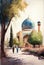 Uzbekistan architecture, Tashkent, Samarkand. Watercolor artwork. AI generative content