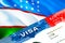 Uzbekistan immigration visa. Closeup Visa to Uzbekistan focusing on word VISA, 3D rendering. Travel or migration to Uzbekistan