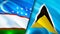 Uzbekistan and Saint Lucia flags. 3D Waving flag design. Uzbekistan Saint Lucia flag, picture, wallpaper. Uzbekistan vs Saint