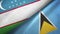 Uzbekistan and Saint Lucia two flags textile cloth, fabric texture