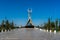 UZBEKISTAN, TASHKENT - SEPTEMBER 15, 2023: Monument of Independence in the form of a stele with a Humo bird on a daytime