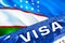 Uzbekistan visa document close up. Passport visa on Uzbekistan flag. Uzbekistan visitor visa in passport,3D rendering. Uzbekistan