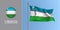 Uzbekistan waving flag on flagpole and round icon vector illustration
