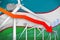 Uzbekistan wind energy power lowering chart, arrow down - modern natural energy industrial illustration. 3D Illustration