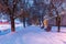 Uzhgorod town at dawn in winter