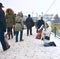 UZHGOROD,UKRAINE - JANUARY 13, 2017: Poor pregnant woman beggin