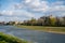 UZHHOROD, UKRAINE - APRIL 10, 2020: Spring view of Uzh river in Uzhhorod city