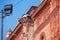 UZHHOROD, UKRAINE - FEBRUARY 17, 2019: Detail of the ruined facade of a historic building synagogue