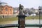UZHHOROD, UKRAINE -JANUARY 30, 2020: Bronze mini sculpture of the Statue of Liberty, the smallest Ukrainian lighthouse